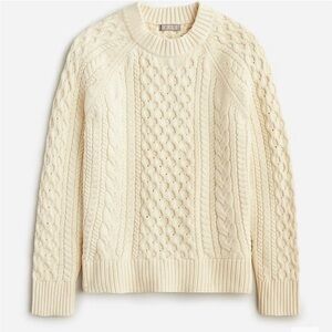 J. Crew Cable Knit Crew Neck Sweater Size XXS NEW Linen Ivory BV360